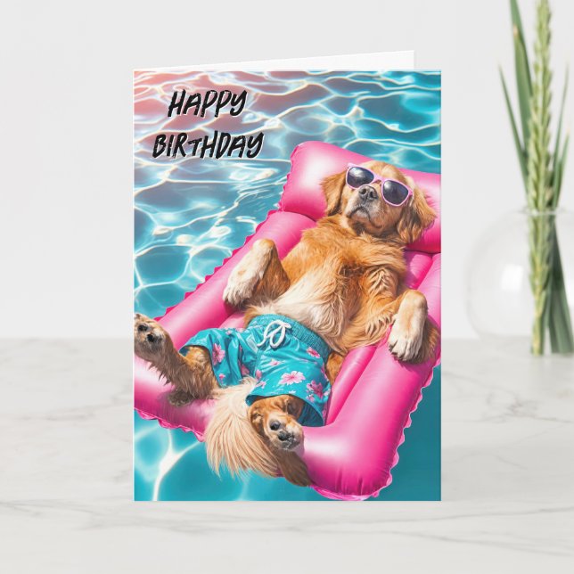 Carte Anniversaire Golden Retriever Flottant Dans La Pis (Devant)