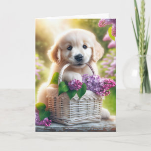 Carte Anniversaire Golden Retriever Puppy Avec Panier Li