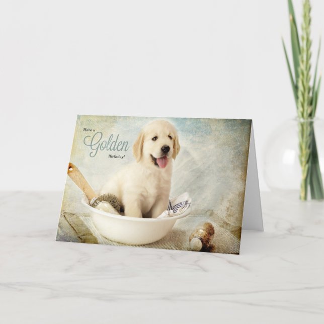 Carte Anniversaire Golden Retriever Puppy Spa thème (Devant)