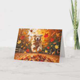 Carte Anniversaire Golden Retriever Sauter En Feuille