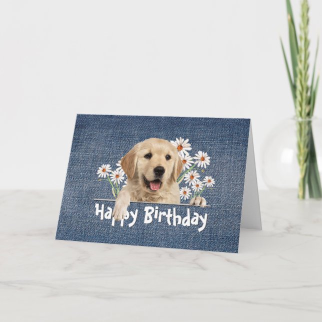 Carte Anniversaire Golden Retriever sur Blue Denim (Devant)