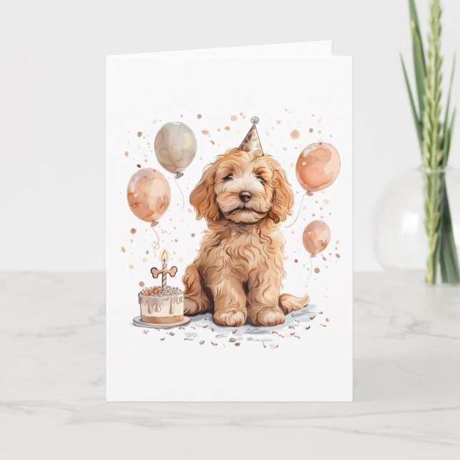 Carte Anniversaire Goldendoodle Chien Anniversaire Gâtea (Devant)