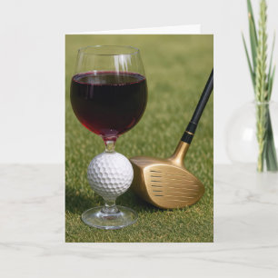 Carte Anniversaire Golf Ball Vin Verre Avec Putte Or