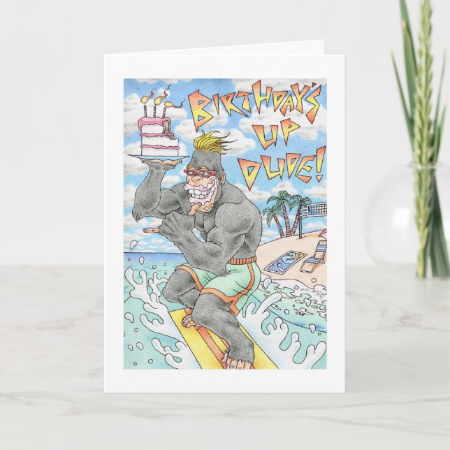 Carte Anniversaire Gorilla Surfer (Devant)