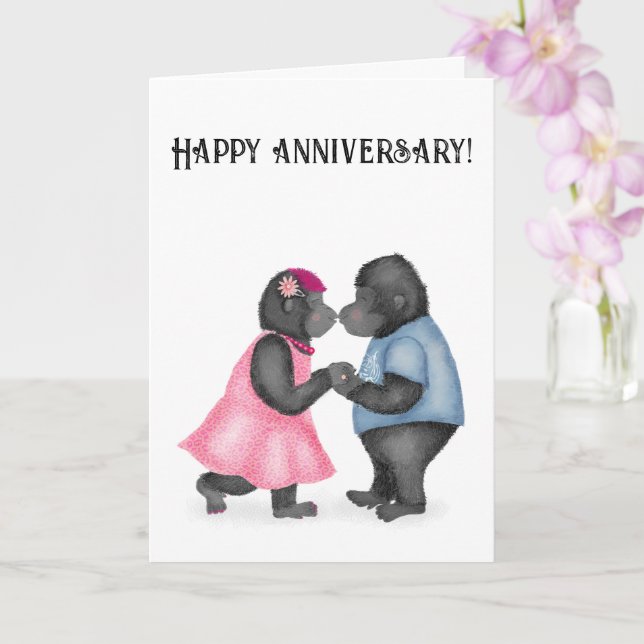 Carte anniversaire Gorillas in love (Orchidée)