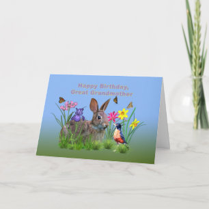 Carte Anniversaire, Grand-mère, Lapin, Papillons