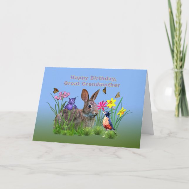 Carte Anniversaire, Grand-mère, Lapin, Papillons (Devant)