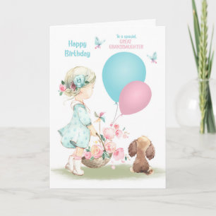 Carte Anniversaire Grande Petite fille avec chiot