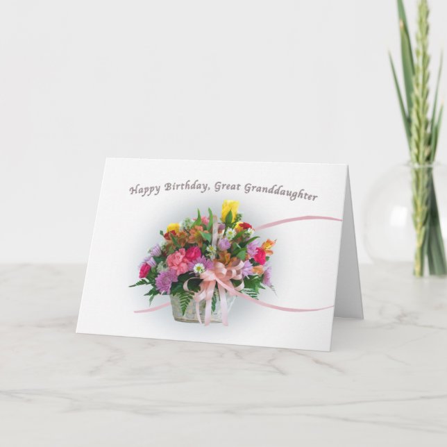 Carte Anniversaire, Grande-Petite-fille, Fleurs dans un  (Devant)