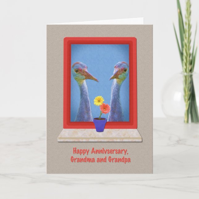 Carte Anniversaire, Grands-parents, Crane Birds (Devant)