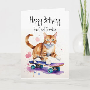 Carte Anniversaire Grandson Fun Cute Cat sur Skateboard