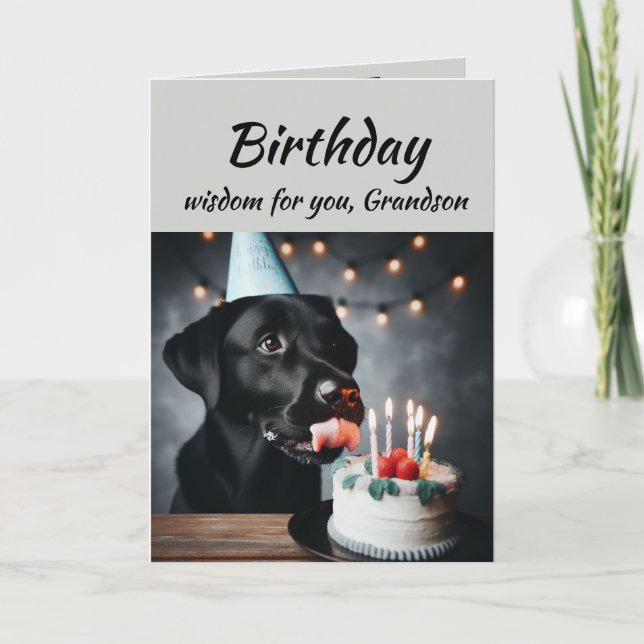 Carte Anniversaire Grandson Fun Wisdom Lab Chien (Devant)