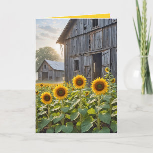 Carte Anniversaire Grange Fleurs de soleil