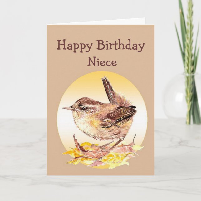 Carte Anniversaire Great Niece Aquarelle Wren Bird (Devant)