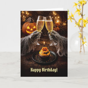 Carte Anniversaire Halloween avec Champagne Cupcake