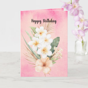 Carte Anniversaire Hibiscus Plumeria Rose Tropical Fruit