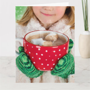 CARTE ANNIVERSAIRE HIVER CUTE PETITE FILLE TENANT DES CA