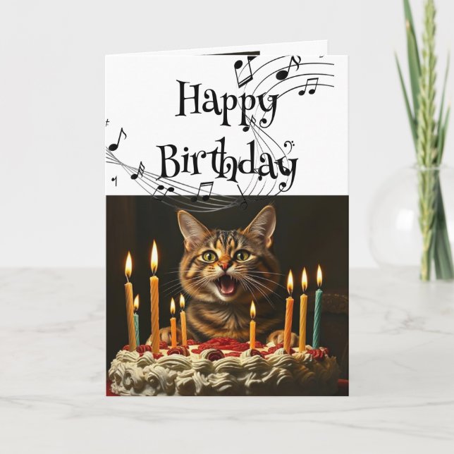 Carte Anniversaire Humour mignon Chat chantant pour vous (Devant)
