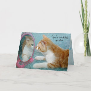 Carte anniversaire humour-tabby chat regardant dans le m