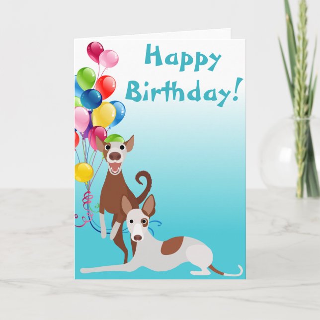 Carte Anniversaire Ibizan Hound Chien animal avec ballon (Devant)