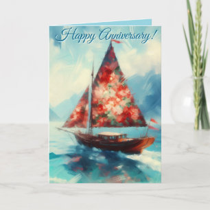 Carte Anniversaire impressioniste romantique de voilier