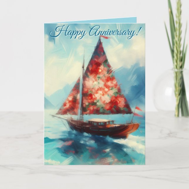 Carte Anniversaire impressioniste romantique de voilier (Devant)