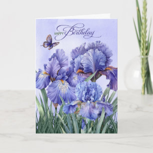 Carte Anniversaire Iris pourpre avec papillons