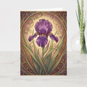 Carte Anniversaire Iris Violet Art Nouveau