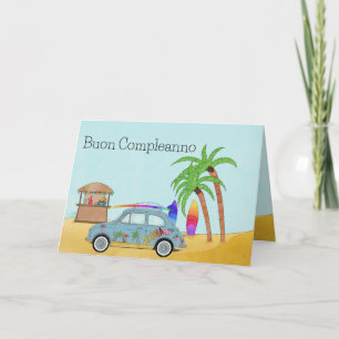Carte Anniversaire italien Aloha Surf Fiat 500