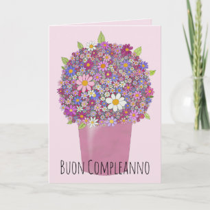 Carte Anniversaire Italien Bouquet rose de fleurs
