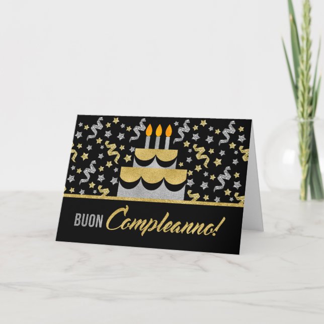 Carte Anniversaire ITALIEN en Parties scintillant Gold e (Devant)