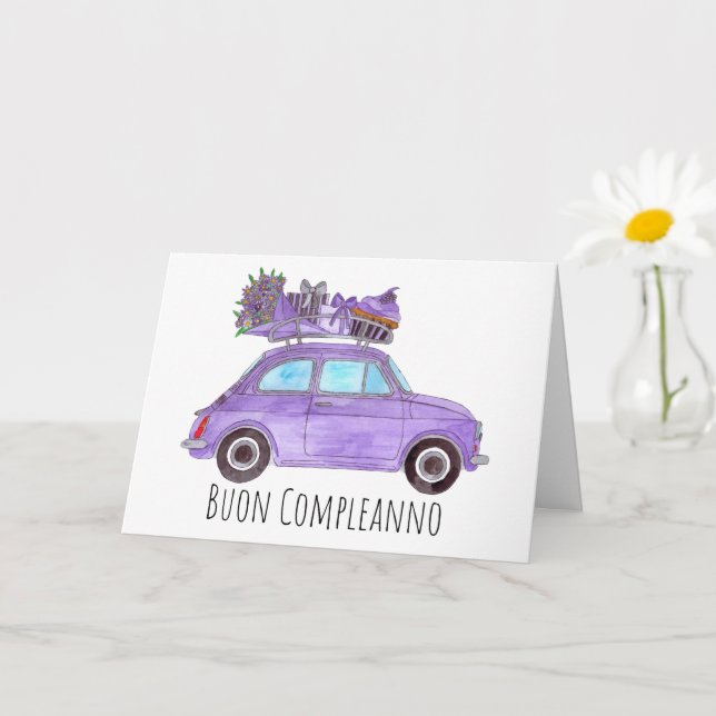 Carte Anniversaire italien Retro Fiat 500 (Petite plante)