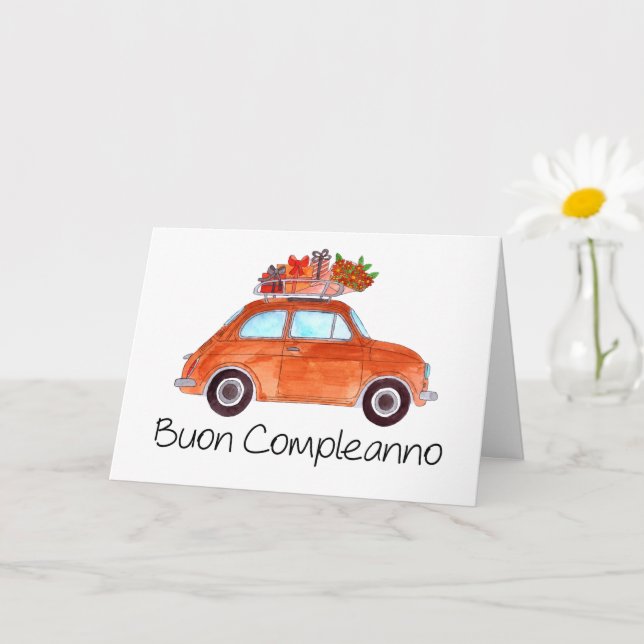 Carte Anniversaire italien Retro Fiat 500 (Petite plante)