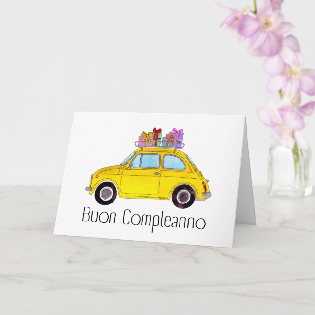 Carte Anniversaire italien Retro Fiat 500 (Orchidée)