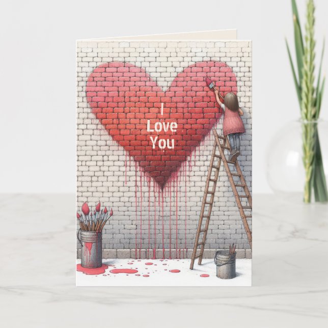 Carte Anniversaire Je t'aime Coeur Mural (Devant)