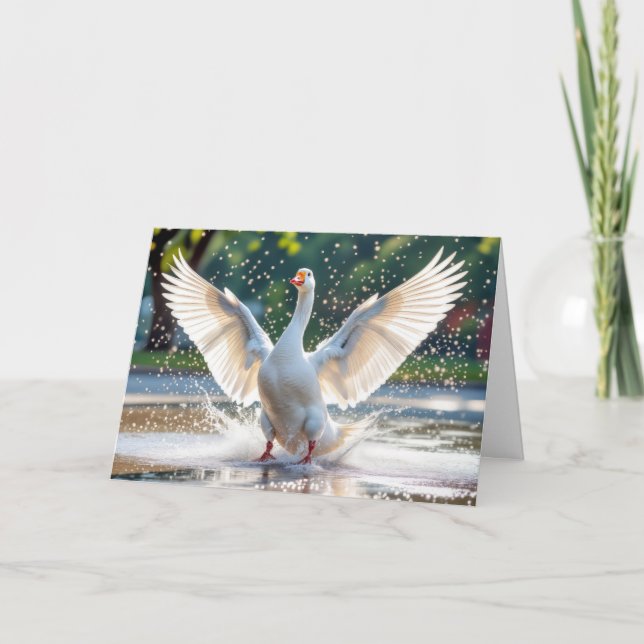 Carte Anniversaire Joyeuse Oie Blanche Dans L'Eau Splash (Devant)