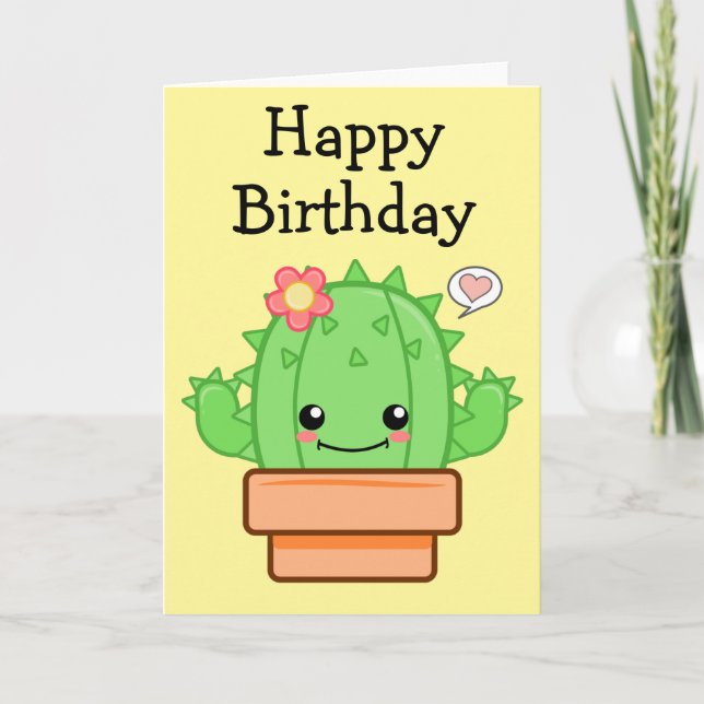 Carte Anniversaire Kawaii Cactus (Devant)