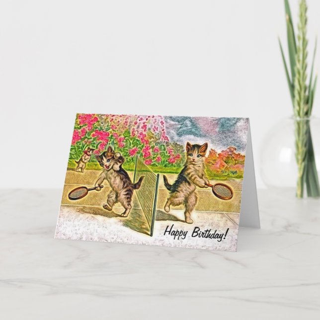 Carte Anniversaire Kitties jouant au tennis (Devant)