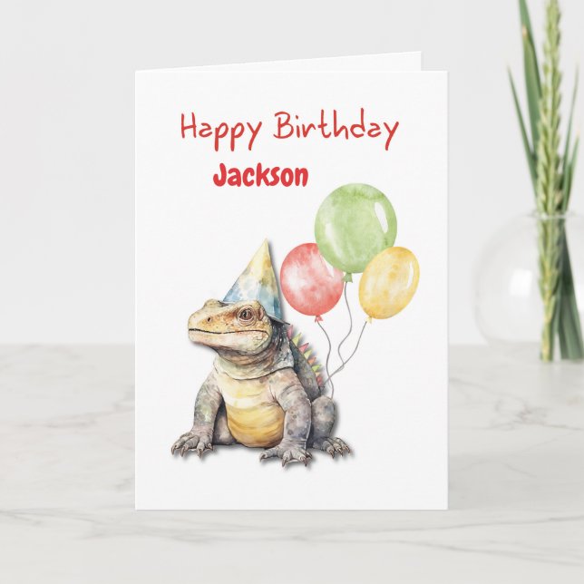 Carte Anniversaire Komodo Dragon Lizard Party Casquette  (Devant)