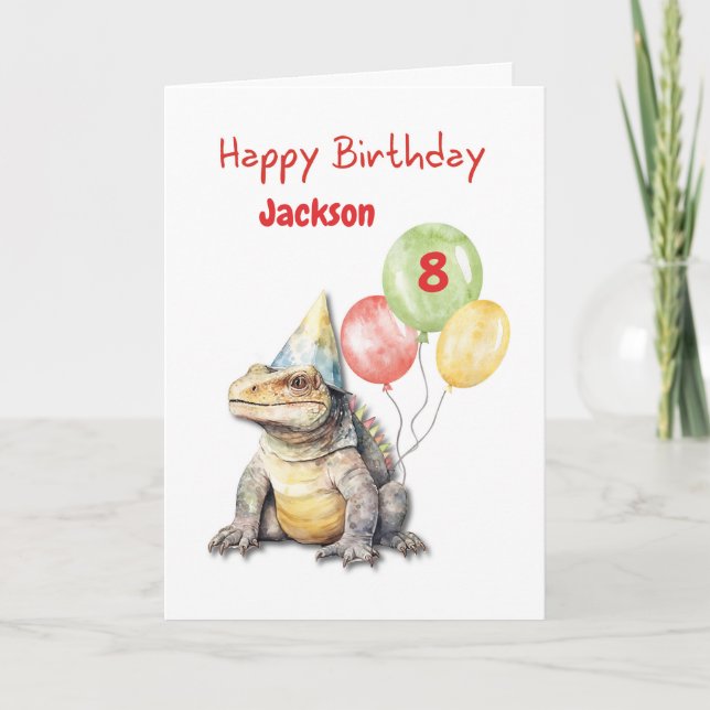 Carte Anniversaire Komodo Dragon Lizard Party Casquette  (Devant)