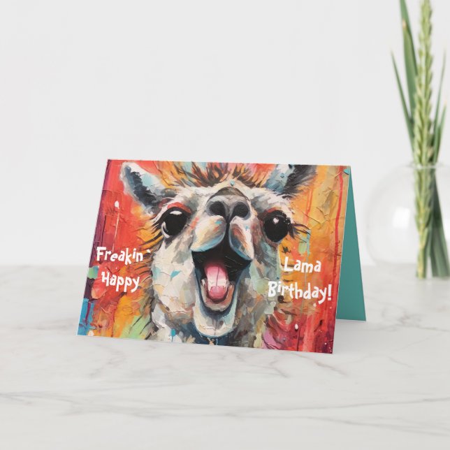 Carte Anniversaire Lama Personnalisable Funky Mignon (Devant)