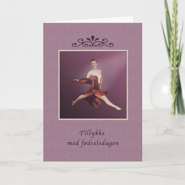 Carte Anniversaire, le danois, ballerine en rouge (Devant)