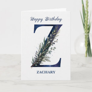 Carte Anniversaire Lettre Z pour Lui Nom Personnalisé Bl