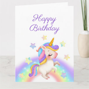 Carte Anniversaire Licorne Étoiles Arc-en-ciel Pastel Ma