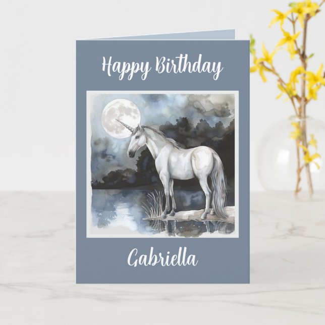 Carte Anniversaire Licorne Pleine Lune (Fleur jaune)