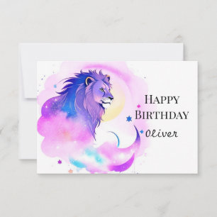 Carte Anniversaire Lion Élégant Enchanté Fantaisiste