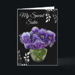 Carte Anniversaire - Ma carte Soeur Spéciale<br><div class="desc">Carte d'anniversaire avec une jolie photo avec des volets violets. Taille 5" x 7" Customisez cette carte ou achetez tel quel. La carte contient un message spécial.</div>