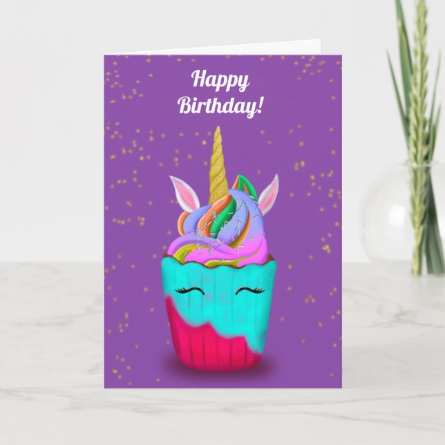 Carte Anniversaire Magique Cupcake Unicorn (Devant)