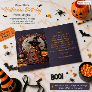 Carte Anniversaire Magique de Chat Noir Halloween pour E