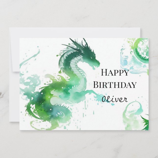 Carte Anniversaire magique du Dragon moderne (Devant)